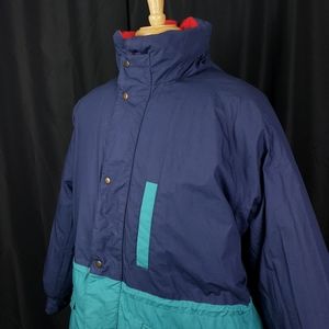 Vintage Reversible Color Block Down Feather Parka Coat Jacket Insulated Puffer